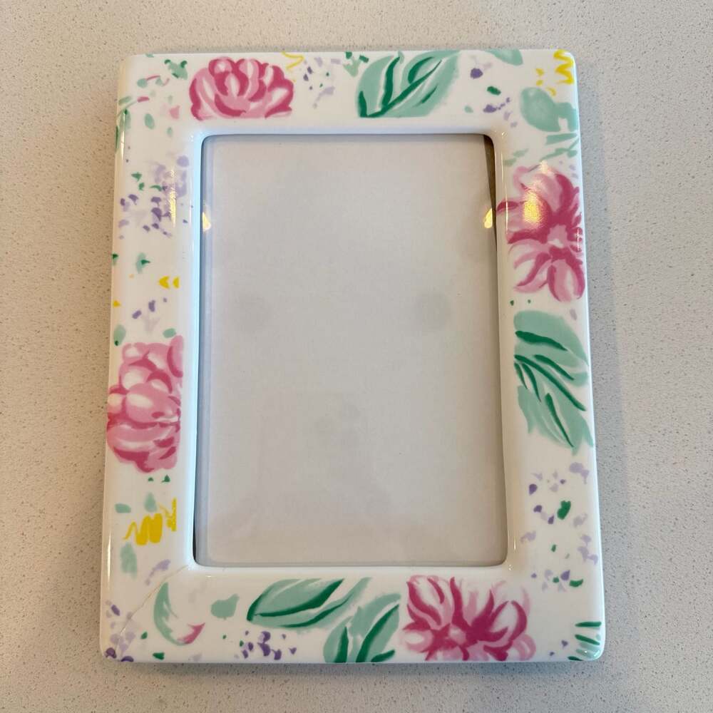 Vintage Cottagecore White Porcelain Frame with Hand Painted  Flowers - 5x7